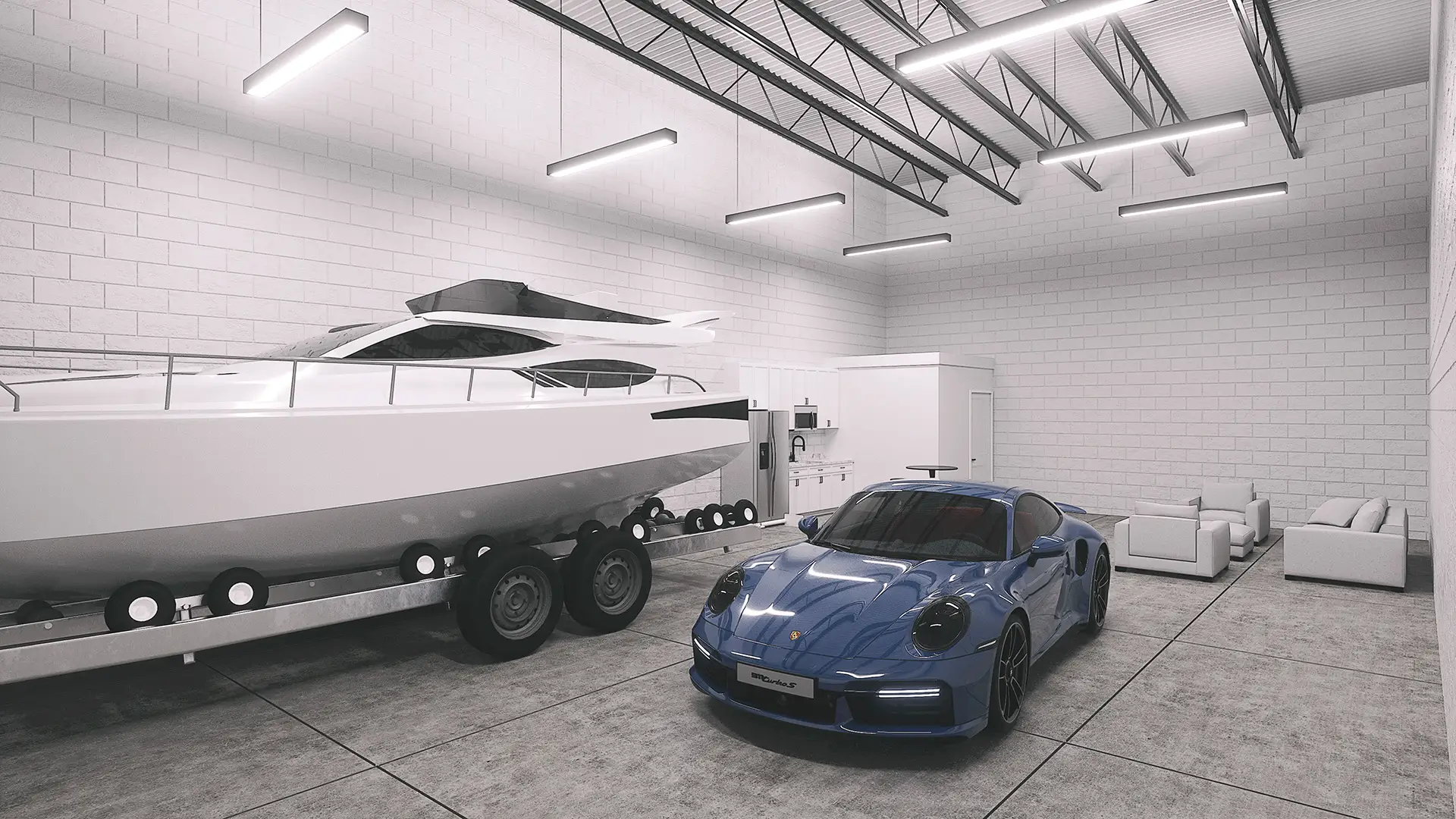 Holly Woods Storage Buildings 1 & 2 - Interior with Yacht and Car